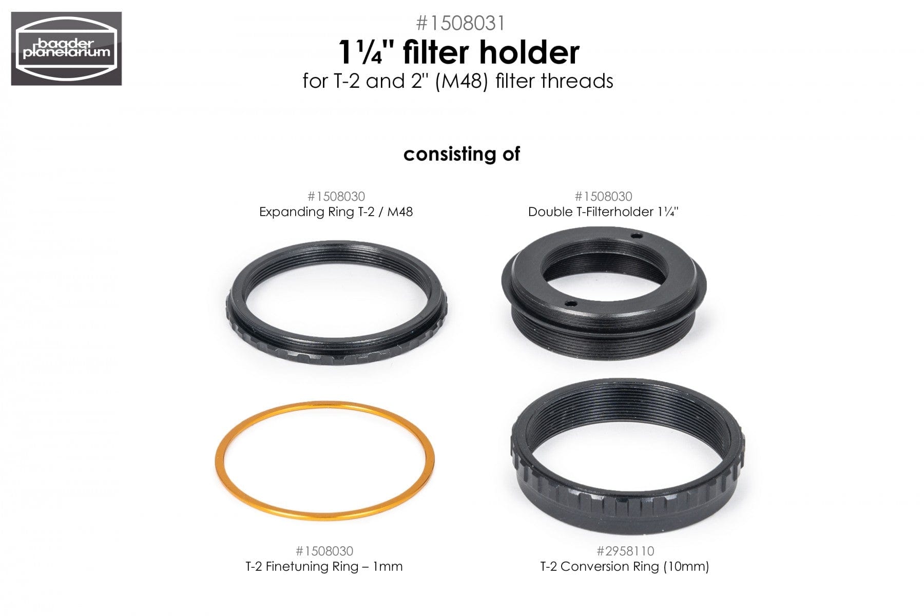 Baader Planetarium Accessory 1¼"-Filterholder for T-2 and 2" filter threads