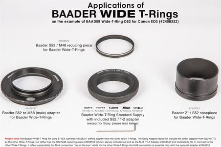 Baader Planetarium Accessory Baader Wide T-Ring Sony Alpha and Minolta Maxxum with D52i to T-2 and S52 - 2408334