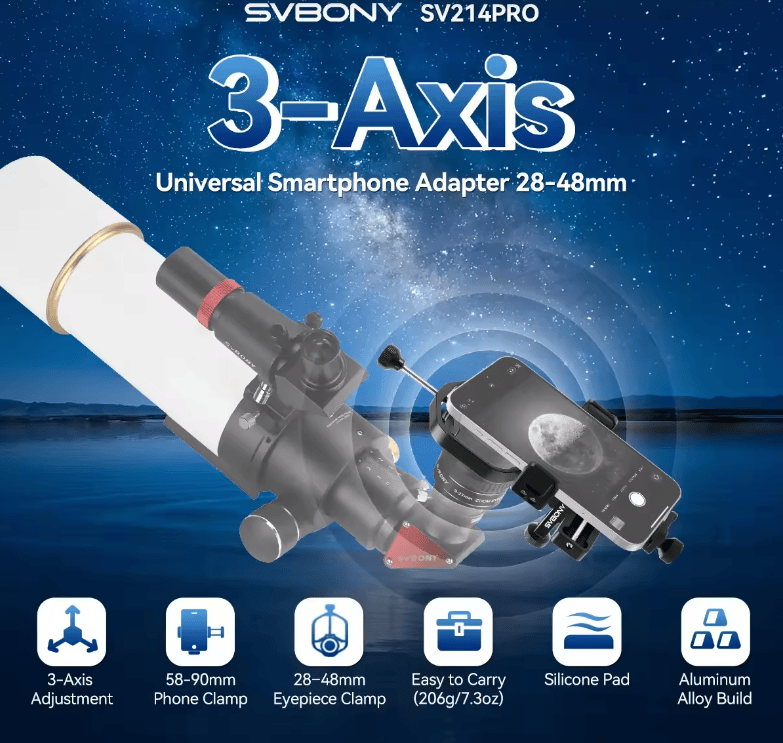 Svbony Accessories SVBONY SV214 Pro 3-Axis Universal Smartphone Digiscoping Adapter - W9176A / W9176B