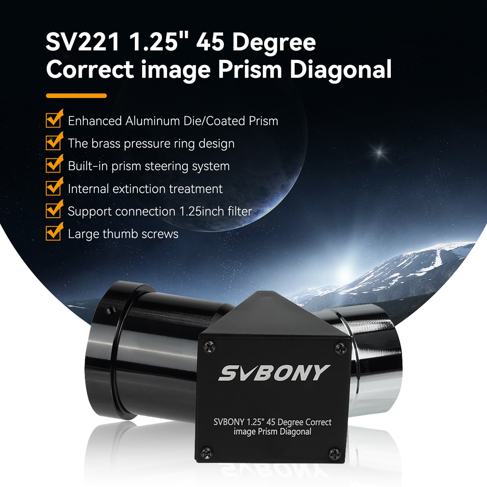 Svbony Accessory SV221 Correct Image Prism Diagonal 1.25" 45 Degree for Refractor Telescope - W9178B