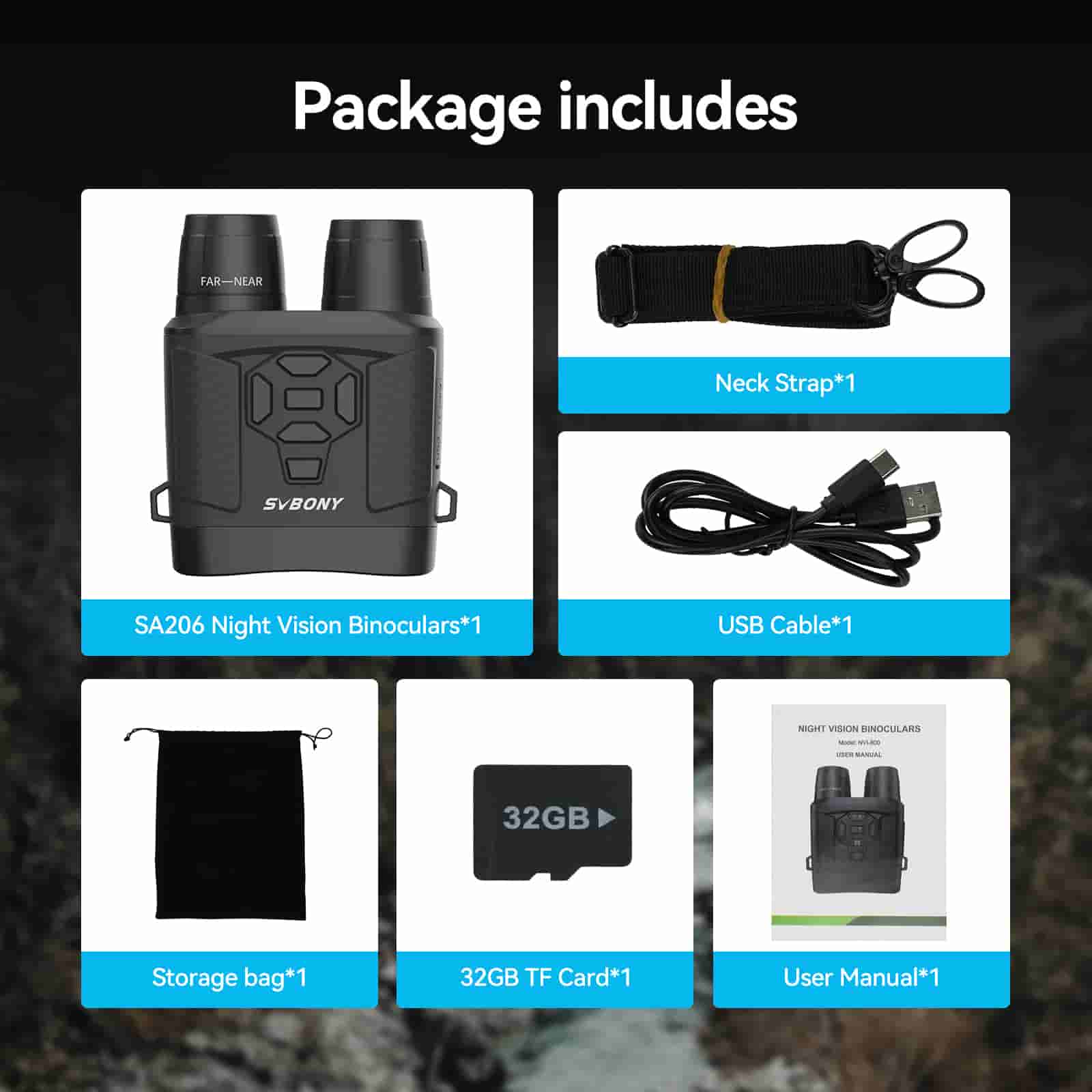 Svbony Accessory Svbony SA206 Night Vision Goggles Binoculars 4K Digital Infrared for Hunting, Bird Watching, Wildlife Observation, Night Fishing Camping - F9394A