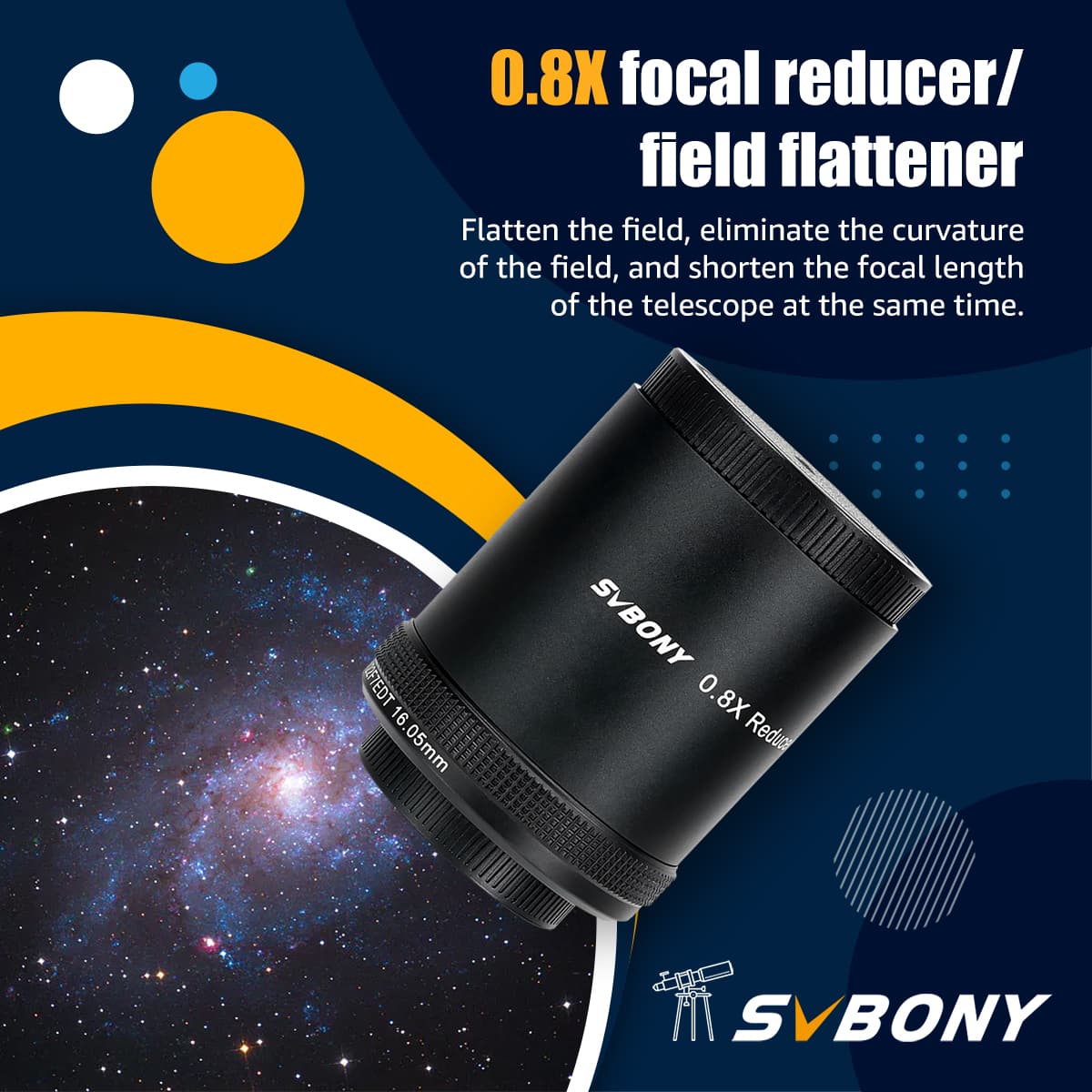 Svbony Accessory SVBONY SV209 Focal Reducer/Field Flattener 0.8x for SV550 122F7 Triplet APO Refractor Black - W9161B