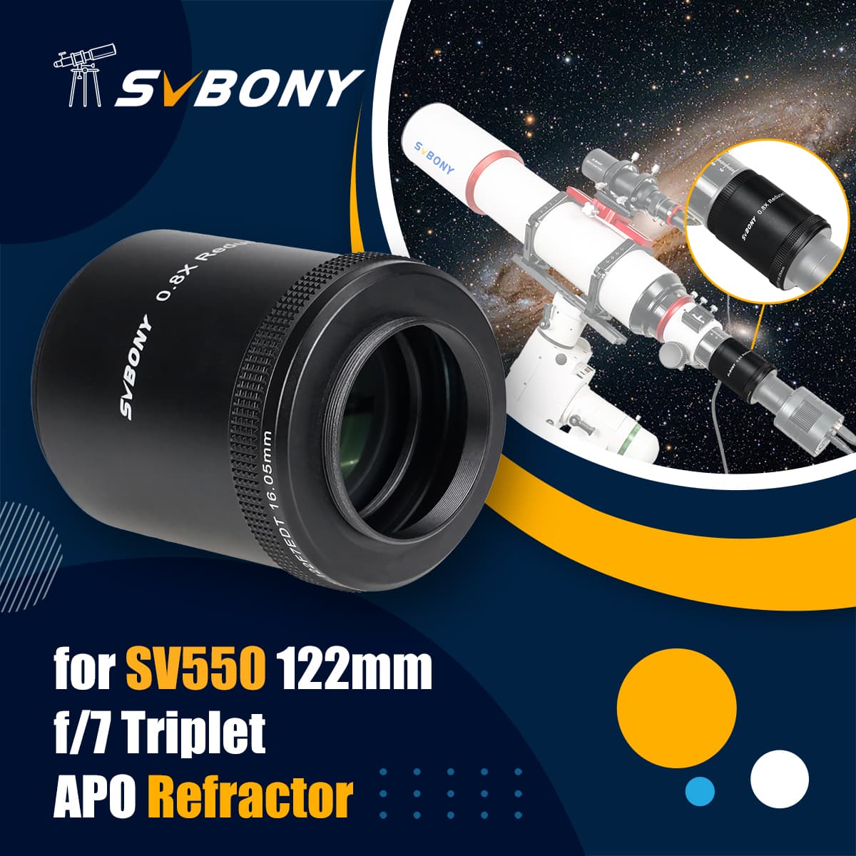 Svbony Accessory SVBONY SV209 Focal Reducer/Field Flattener 0.8x for SV550 122F7 Triplet APO Refractor Black - W9161B