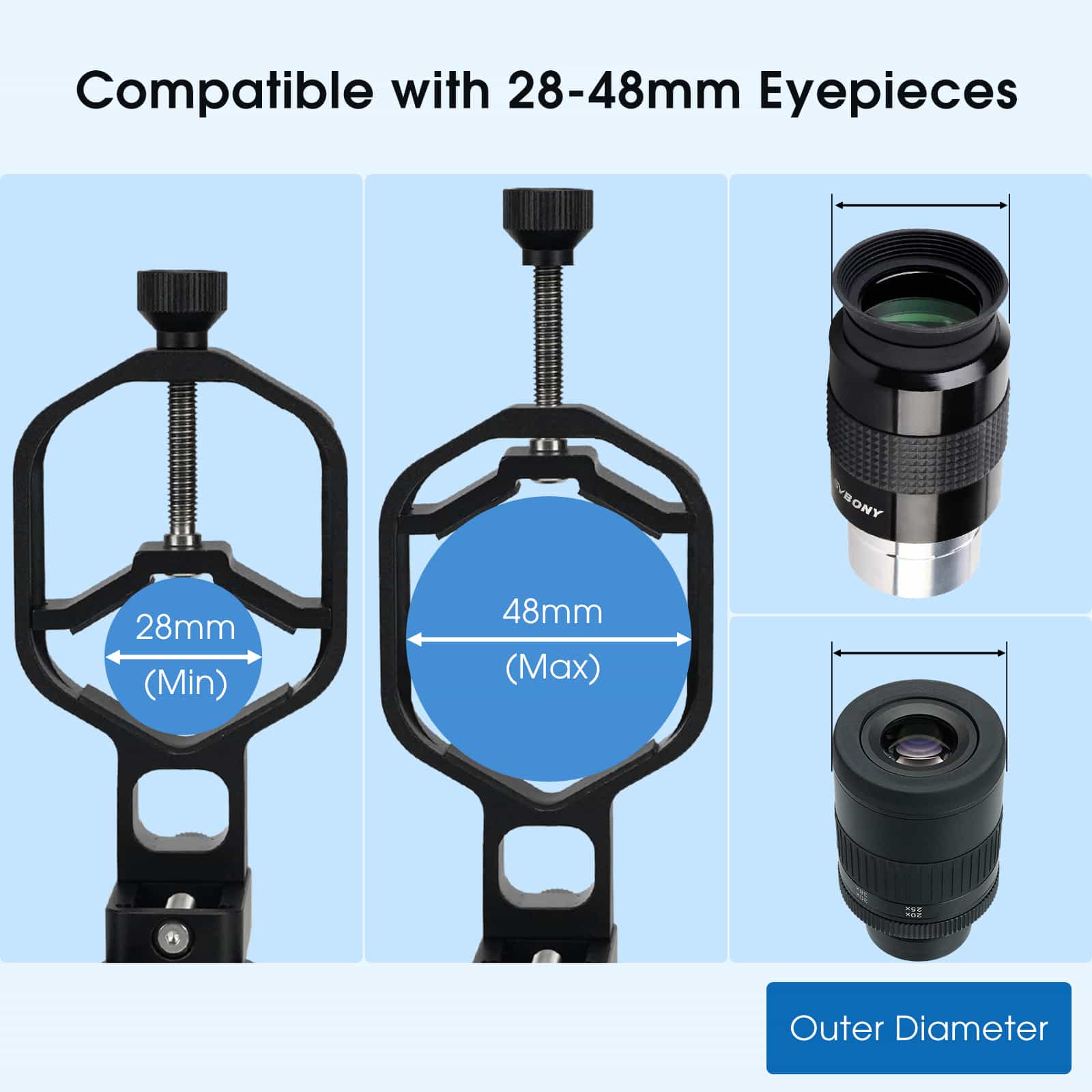 Svbony Accessory SVBONY SV214 Pro 3-Axis Universal Phone Adapter Clamp With Shutter 28mm-64mm - W9176A / W9176B