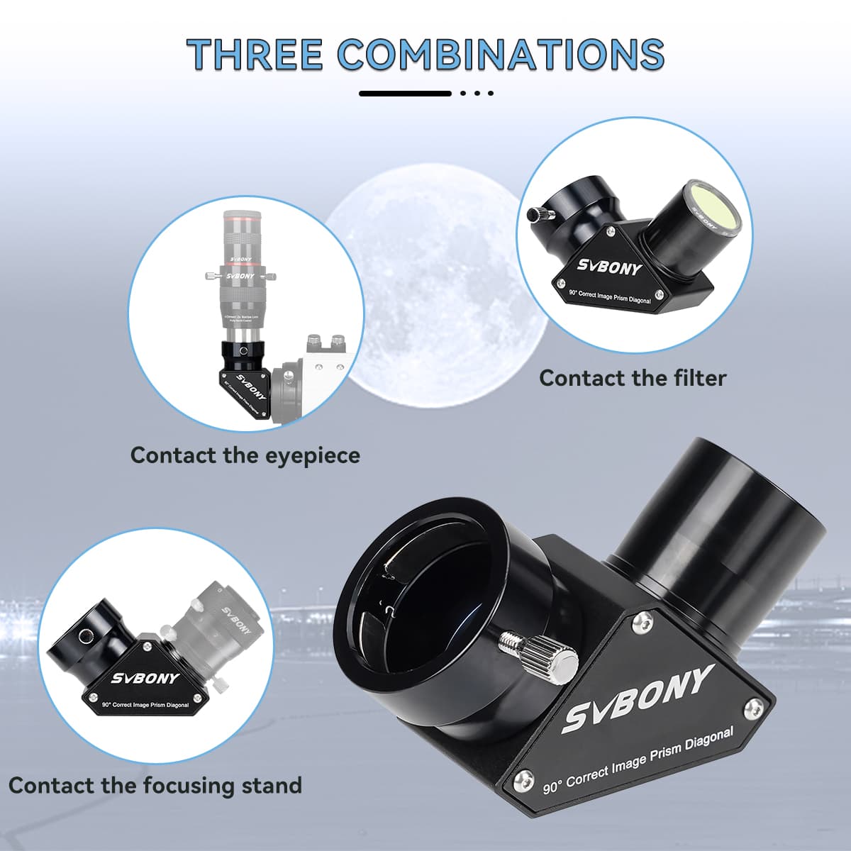 Svbony Accessory Svbony SV222 Erect Prism Diagonal 90 Degree 1.25-inch with Anti Reflection Coating Metal for Refractor Telescope - W9179B
