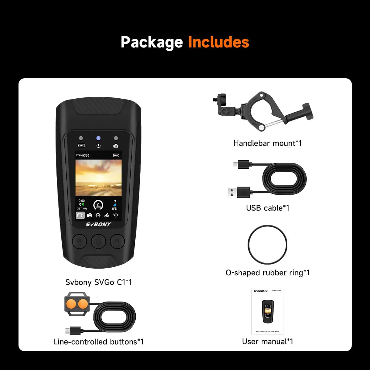 Svbony Cameras SvBony SVGo C1 Cycling Camera HD 4K 30fps IPX4 Waterproof - W9301A