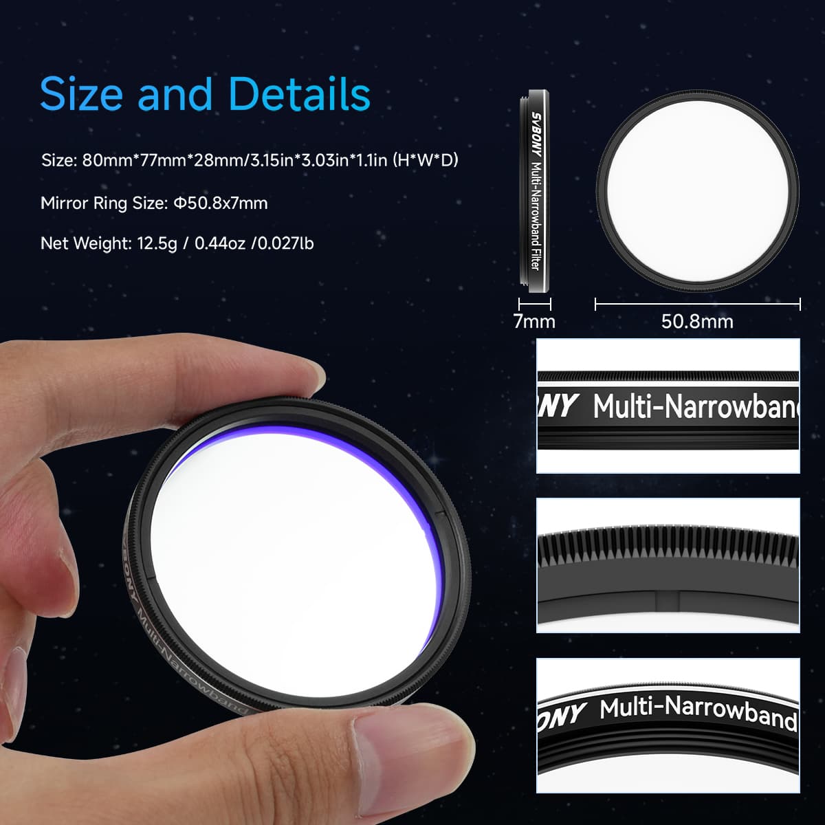 Svbony Filter SvBony SV240 Multi-Narrowband Filter Galaxy & Nebula NIR Near-infrared Light Pollution 2" Mounted - W9191A