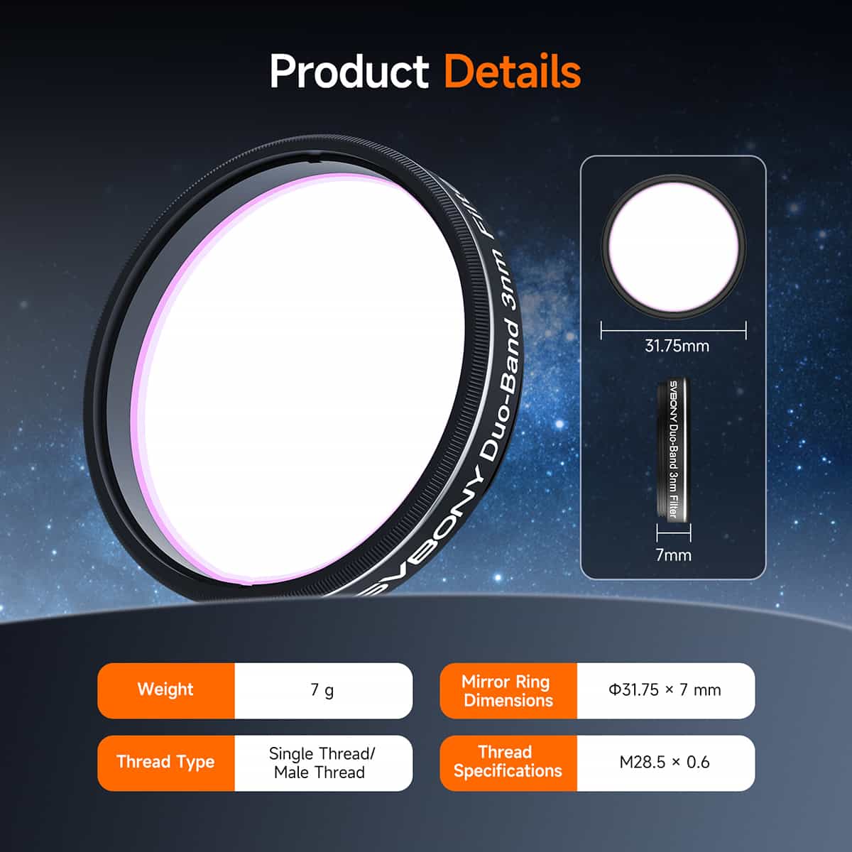 Svbony Filters 1.25" Svbony SV220 Dual-Band 3nm Nebula Filter - W9198