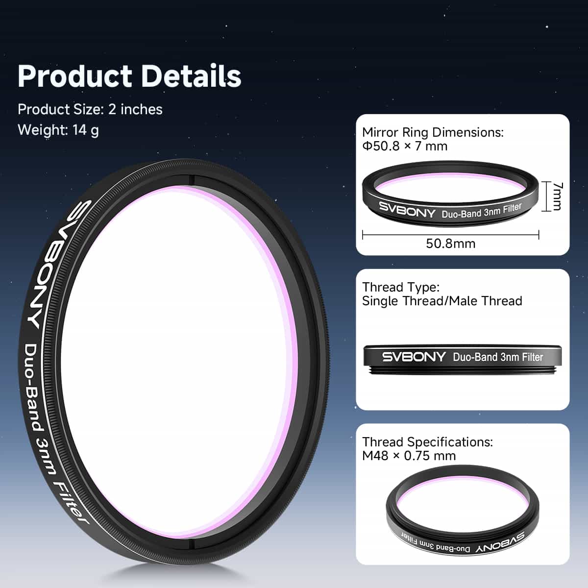 Svbony Filters 2" Svbony SV220 Dual-Band 3nm Nebula Filter - W9198