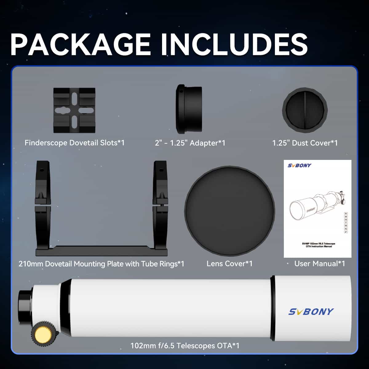 Svbony Telescope Svbony SV48P 102mm F6.5 Refractor Telescope with Dual-Speed Focuser - F9341C