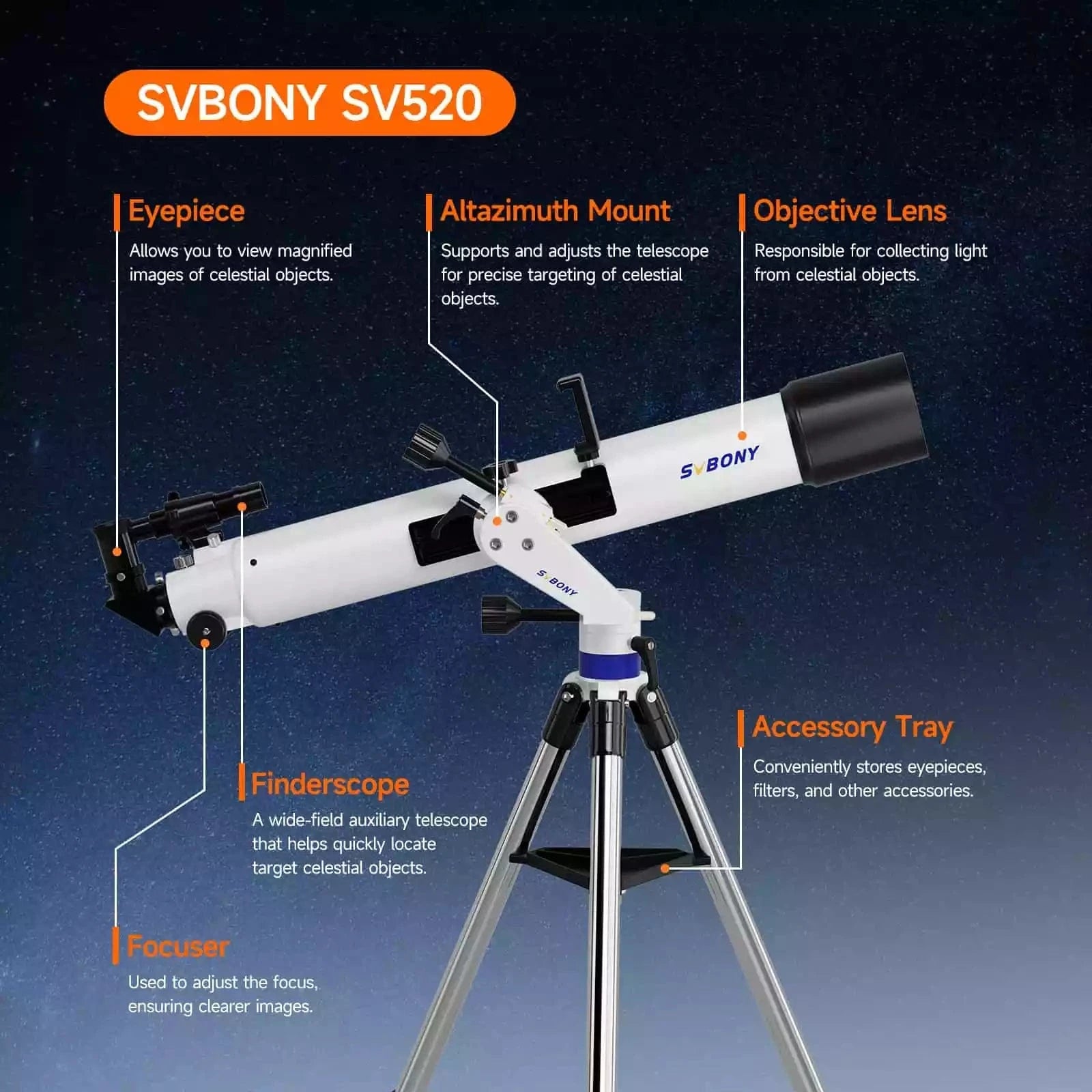 Svbony Telescope Svbony SV520 90mm F8.9 Refractor Telescope Kit- W9302A