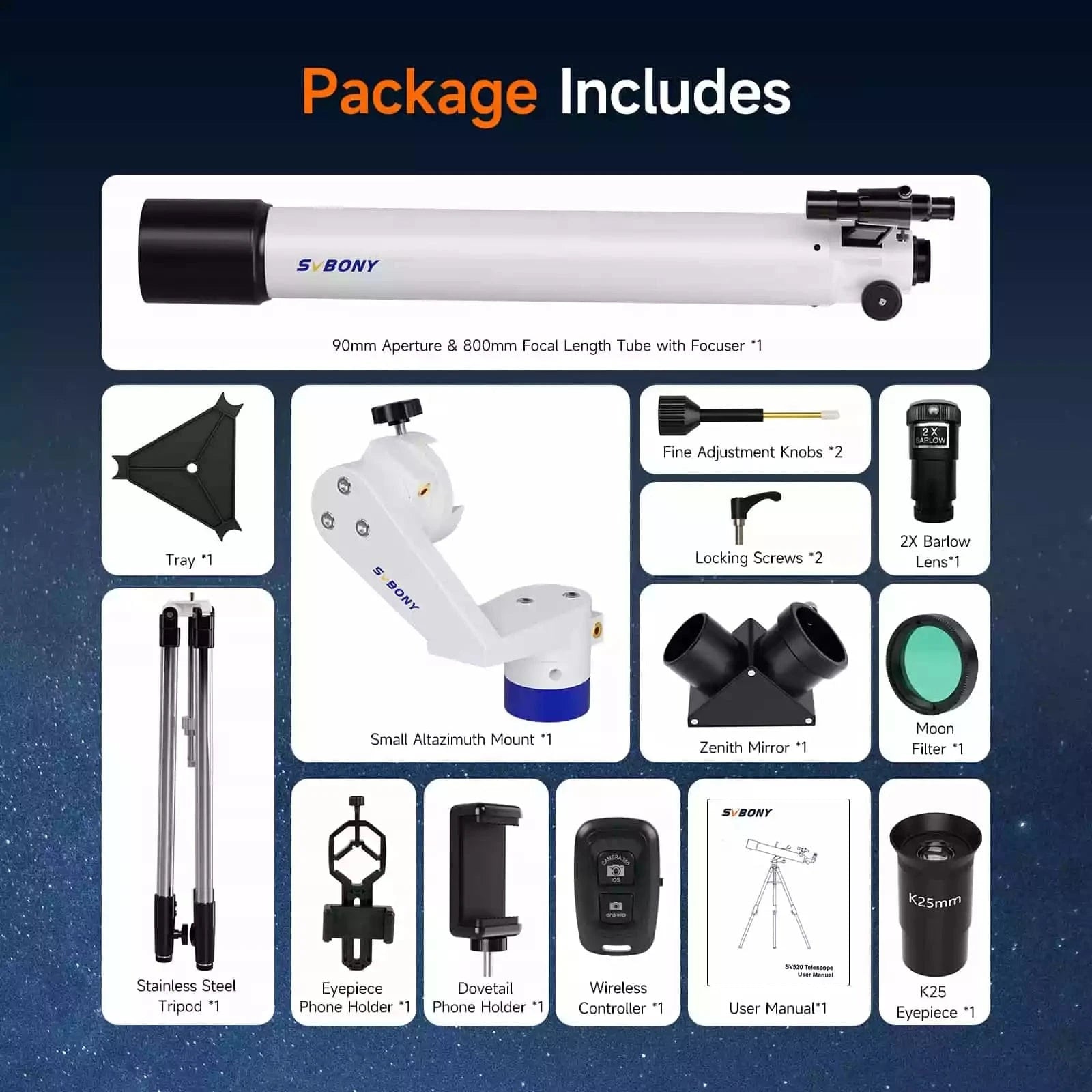 Svbony Telescope Svbony SV520 90mm F8.9 Refractor Telescope Kit- W9302A