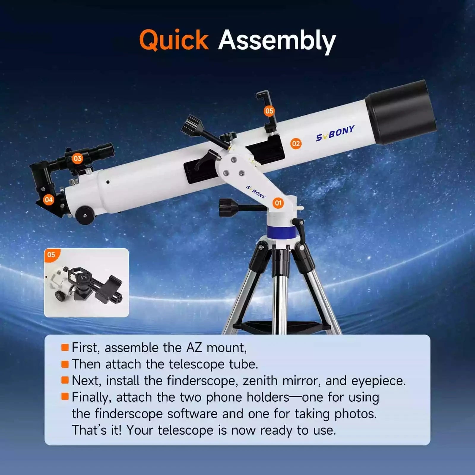 Svbony Telescope Svbony SV520 90mm F8.9 Refractor Telescope Kit- W9302A