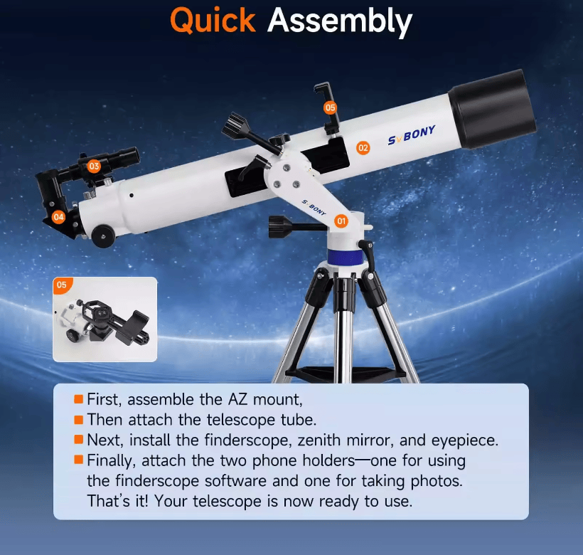 Svbony Telescopes SVBONY SV520 90mm f/8.9 AZ Refractor Telescope Kit - W9302A