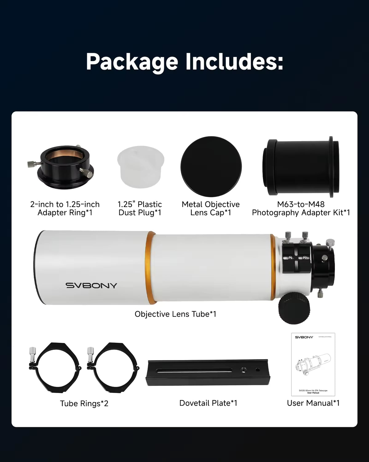 Svbony Telescopes SvBony SV530 80mm ED Refractor Telescope OTA 480mm f/6
