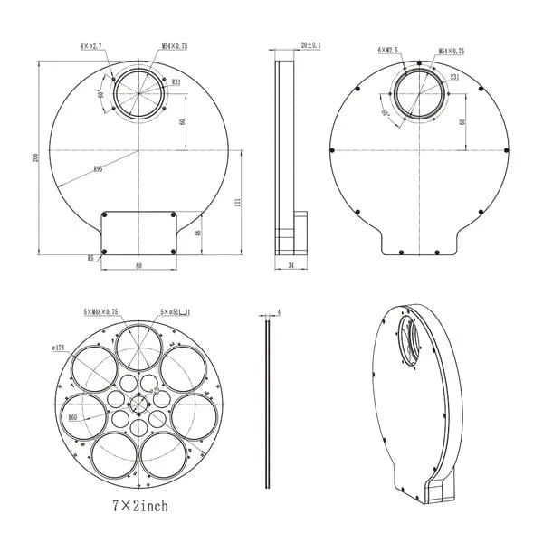 ToupTek Accessories ToupTek AFW-L-7-2 7x2"/50mm 7 Position Electronic Filter Wheel - AFW-L-7-2