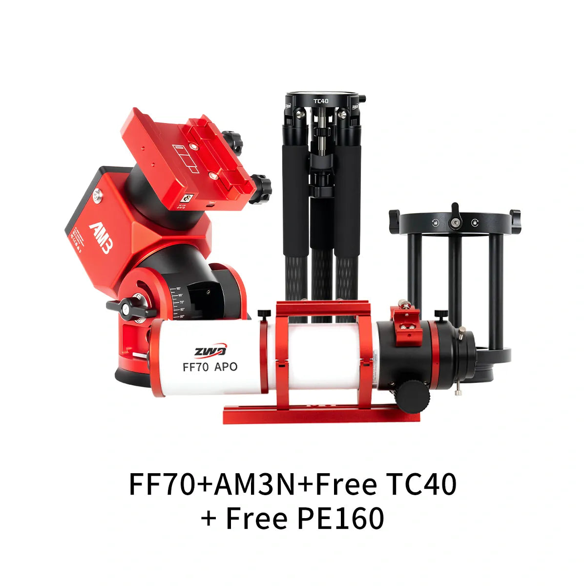 ZWO Telescopes FF70-APO Bundle (FF70 + AM3N + Free TC40 + Free PE 160) ZWO FF 70 APO Flat Field Apochromatic Refractor Telescope - ZWO FF70-APO