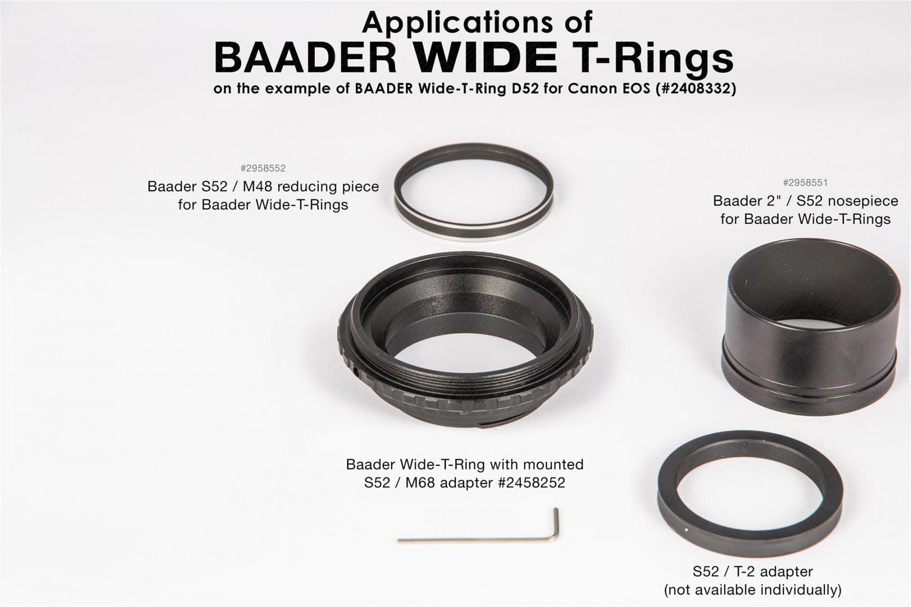 Baader Planetarium Accessory Baader Wide T-Ring Canon EOS with D52i to T-2 and S52 - 2408332