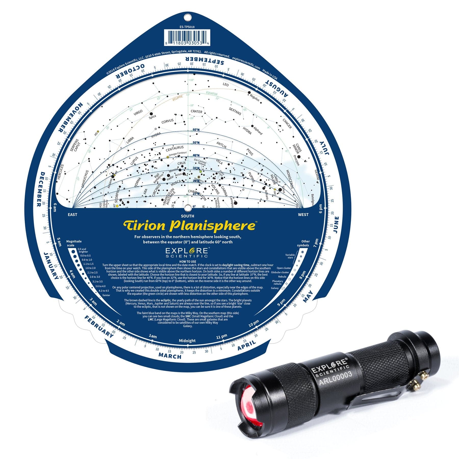 Explore Scientific Accessory Tirion Double-Sided Multi-Latitude Planisphere with Astro R-Lite - ES-TPS018-ARL