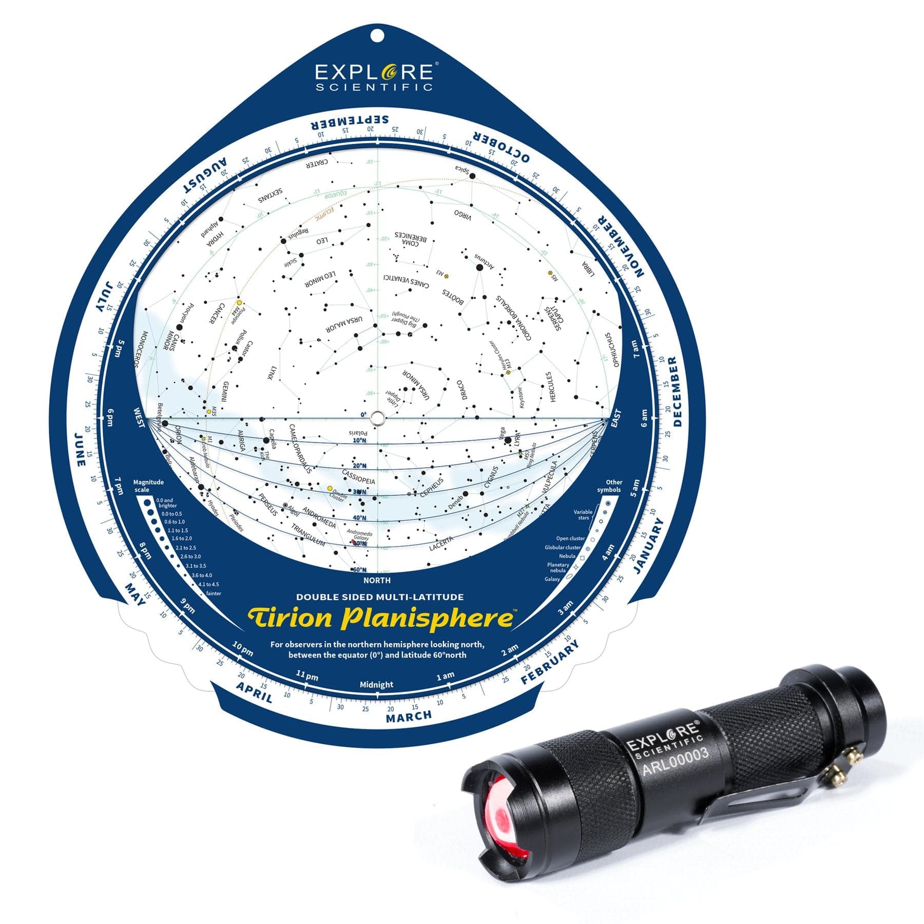 Explore Scientific Accessory Tirion Double-Sided Multi-Latitude Planisphere with Astro R-Lite - ES-TPS018-ARL