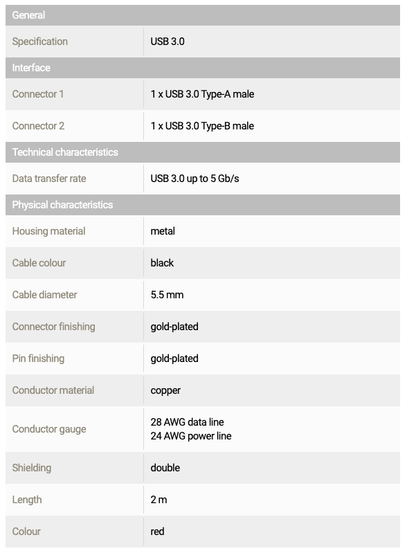 Pegasus Astro Accessory Pegasus Astro USB3 Type B Cable Premium