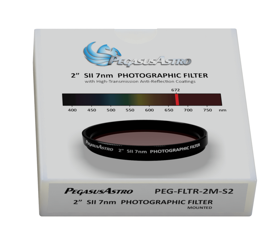 Pegasus Astro Filter Wheel Sulfur II (SII) 7nm Pegasus Astro 2" Filters - LRGB (Lum, Red, Green, Blue) & 7nm SHO (SII, Ha, OIII)