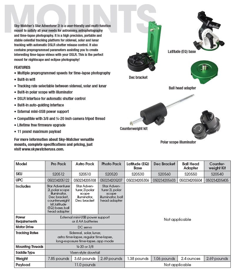 Sky-Watcher Mount Sky-Watcher Star Adventurer Pro Pack 2i with WiFi - S20512