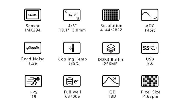 ZWO Camera ZWO ASI294MM Pro 11.7MP USB 3.0 Cooled Monochrome Astronomy Camera - ASI294MM-P