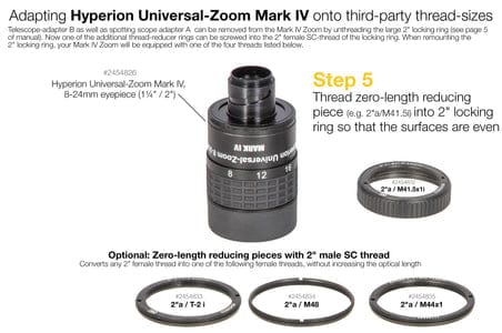 Baader Planetarium Accessory Baader 2"ext/M41.5int x 1, Zero-length thread reducing piece, to connect Hyperion Zoom Mark IV to the eyepiece outer thread of Bausch & Lomb, Opticron, and Kowa-Basis-Spotters - 2454832