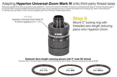 Baader Planetarium Accessory Baader 2"ext/M41.5int x 1, Zero-length thread reducing piece, to connect Hyperion Zoom Mark IV to the eyepiece outer thread of Bausch & Lomb, Opticron, and Kowa-Basis-Spotters - 2454832