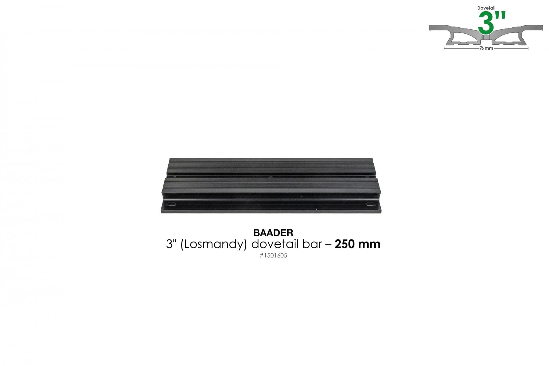 Baader Planetarium Accessory Baader 3" Losmandy Dovetail Bar, 250mm (10") long, black anodized