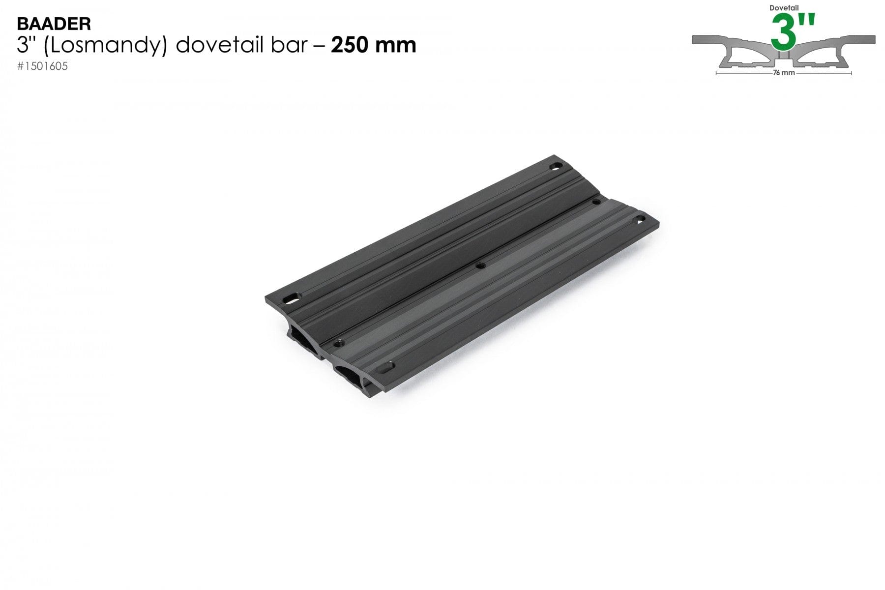 Baader Planetarium Accessory Baader 3" Losmandy Dovetail Bar, 250mm (10") long, black anodized