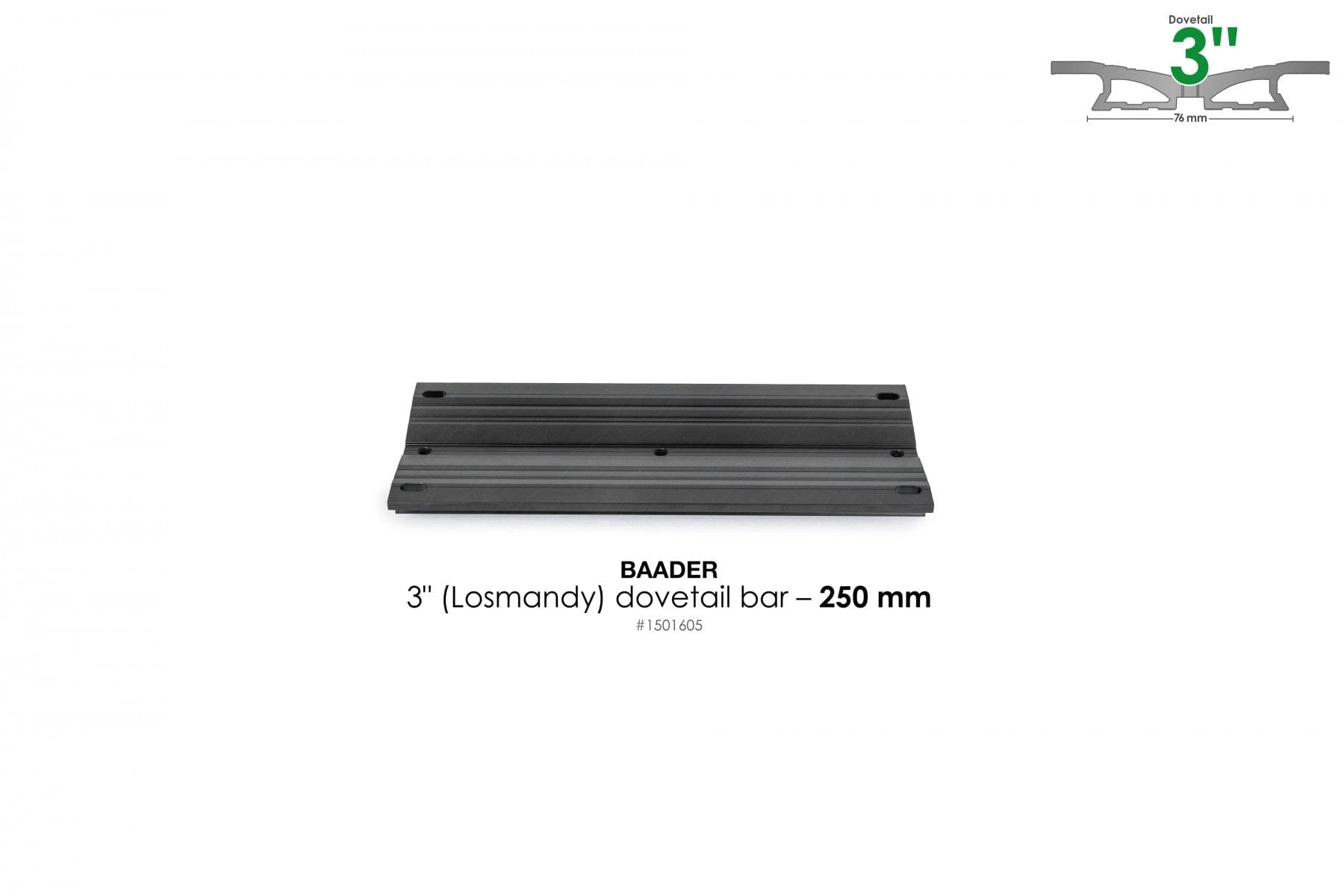 Baader Planetarium Accessory Baader 3" Losmandy Dovetail Bar, 250mm (10") long, black anodized