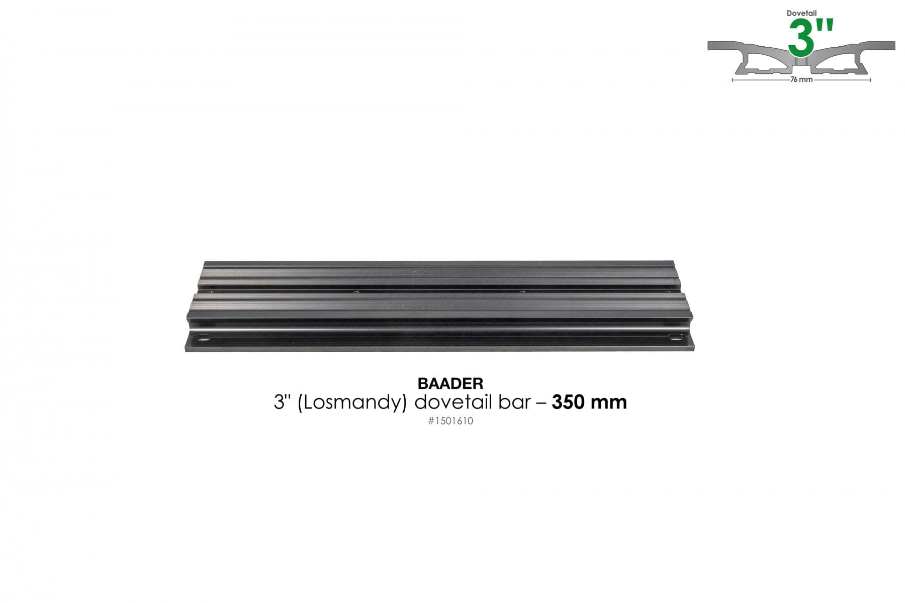 Baader Planetarium Accessory Baader 3" Losmandy Dovetail Bar, 350mm (14") long, black anodized