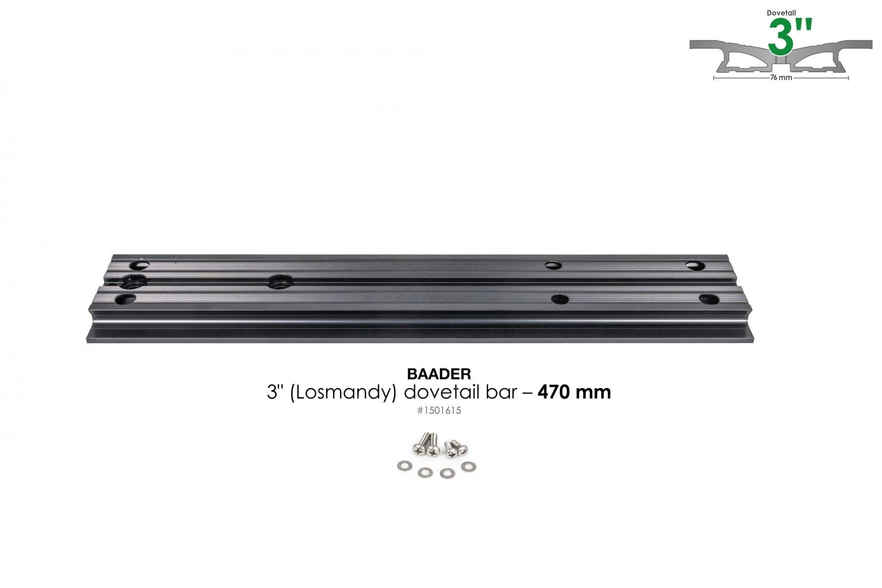 Baader Planetarium Accessory Baader 3" Losmandy Dovetail Bar, 470mm (18.5") long, black anodized