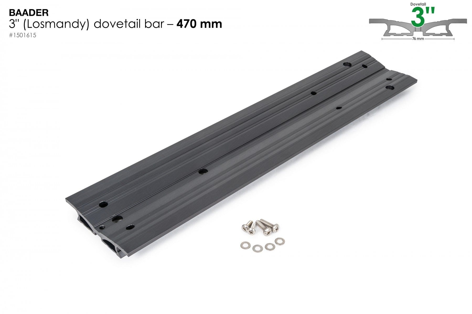 Baader Planetarium Accessory Baader 3" Losmandy Dovetail Bar, 470mm (18.5") long, black anodized