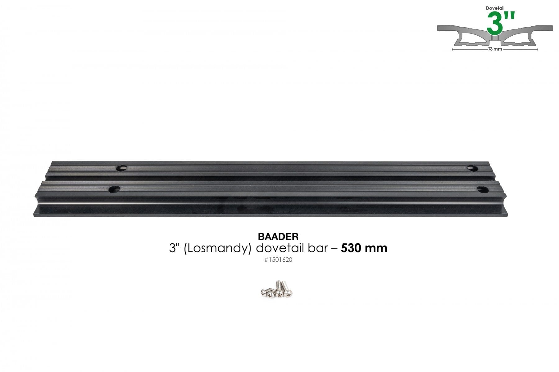 Baader Planetarium Accessory Baader 3" Losmandy Dovetail Bar, 530mm (20.5") long, black anodized