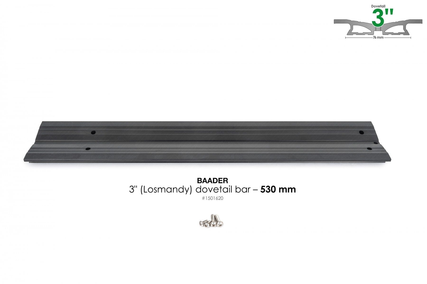 Baader Planetarium Accessory Baader 3" Losmandy Dovetail Bar, 530mm (20.5") long, black anodized