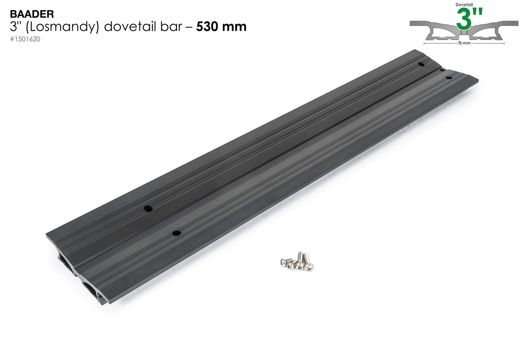 Baader Planetarium Accessory Baader 3" Losmandy Dovetail Bar, 530mm (20.5") long, black anodized