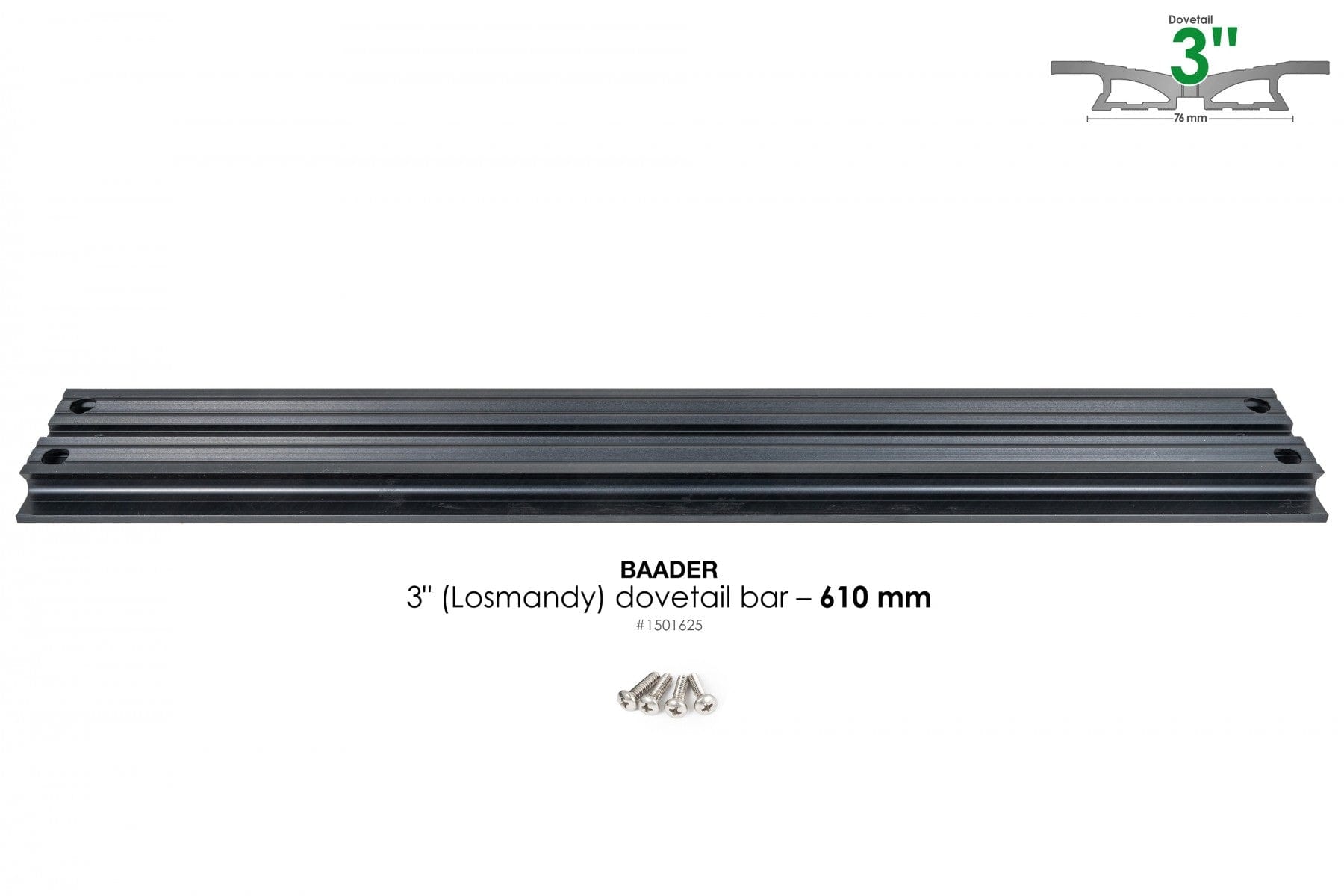 Baader Planetarium Accessory Baader 3" Losmandy Dovetail Bar, 610mm (24") long, black anodized