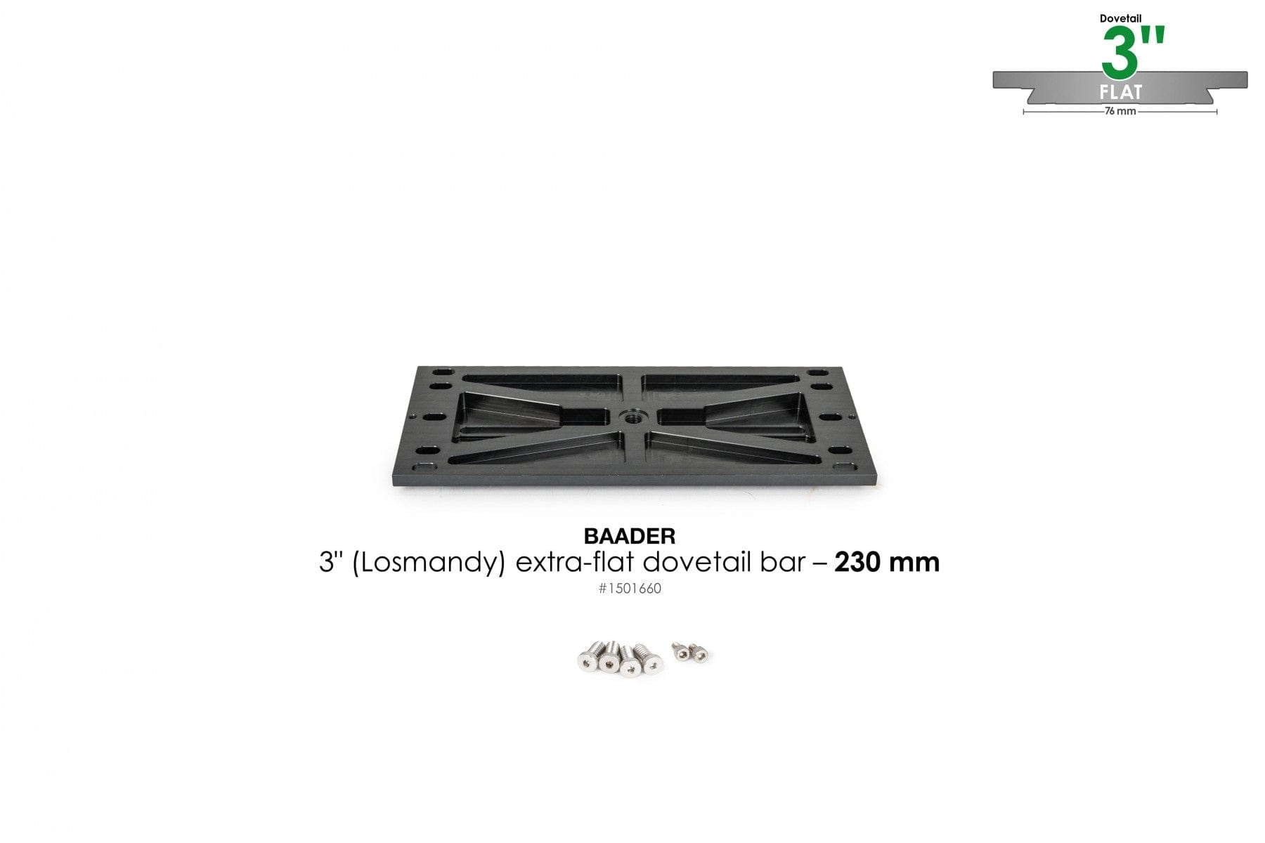 Baader Planetarium Accessory Baader 3" Losmandy Dovetail Bar, flat 230mm – fits Baader 3" Dovetail Clamps