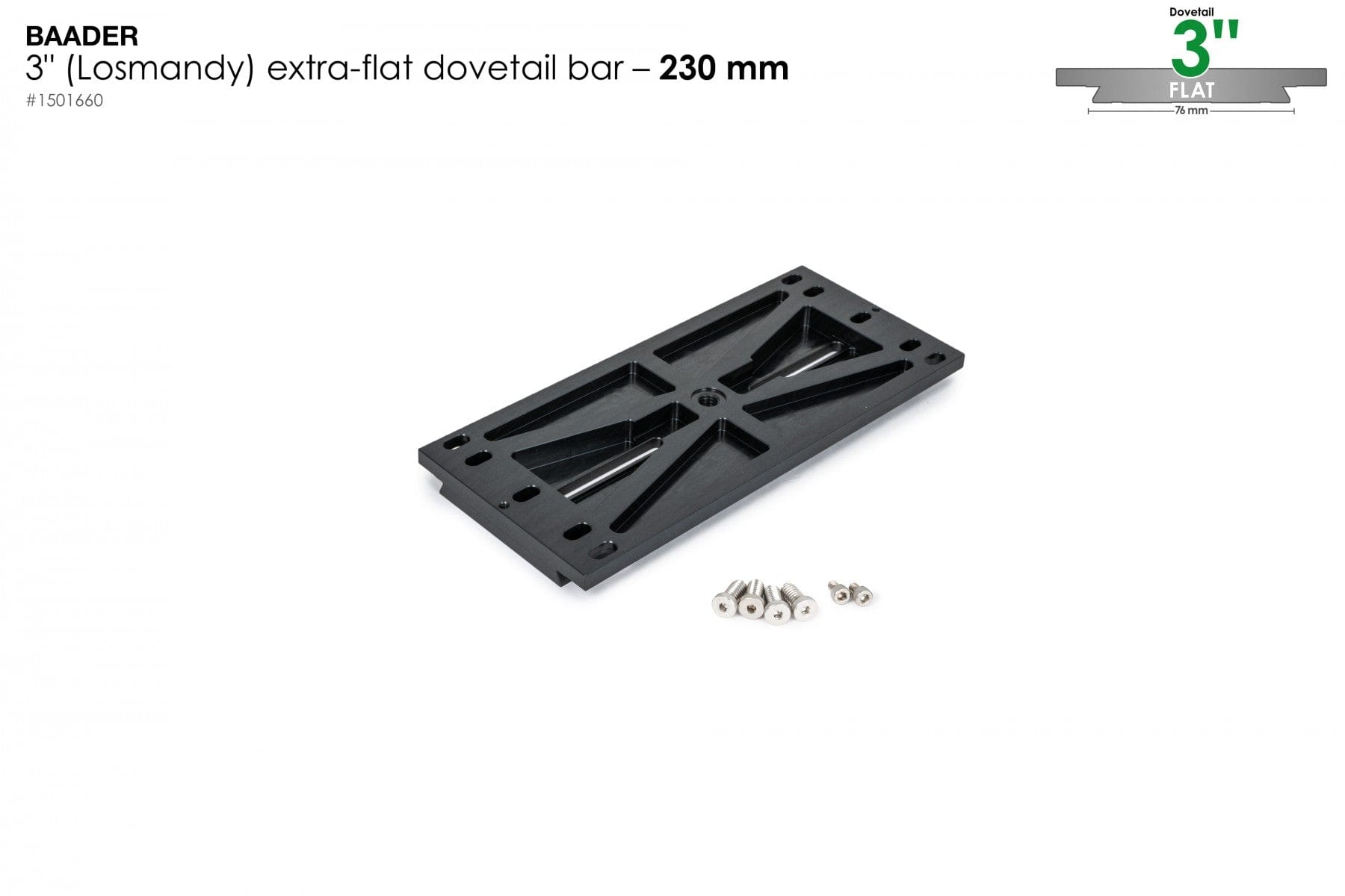 Baader Planetarium Accessory Baader 3" Losmandy Dovetail Bar, flat 230mm – fits Baader 3" Dovetail Clamps