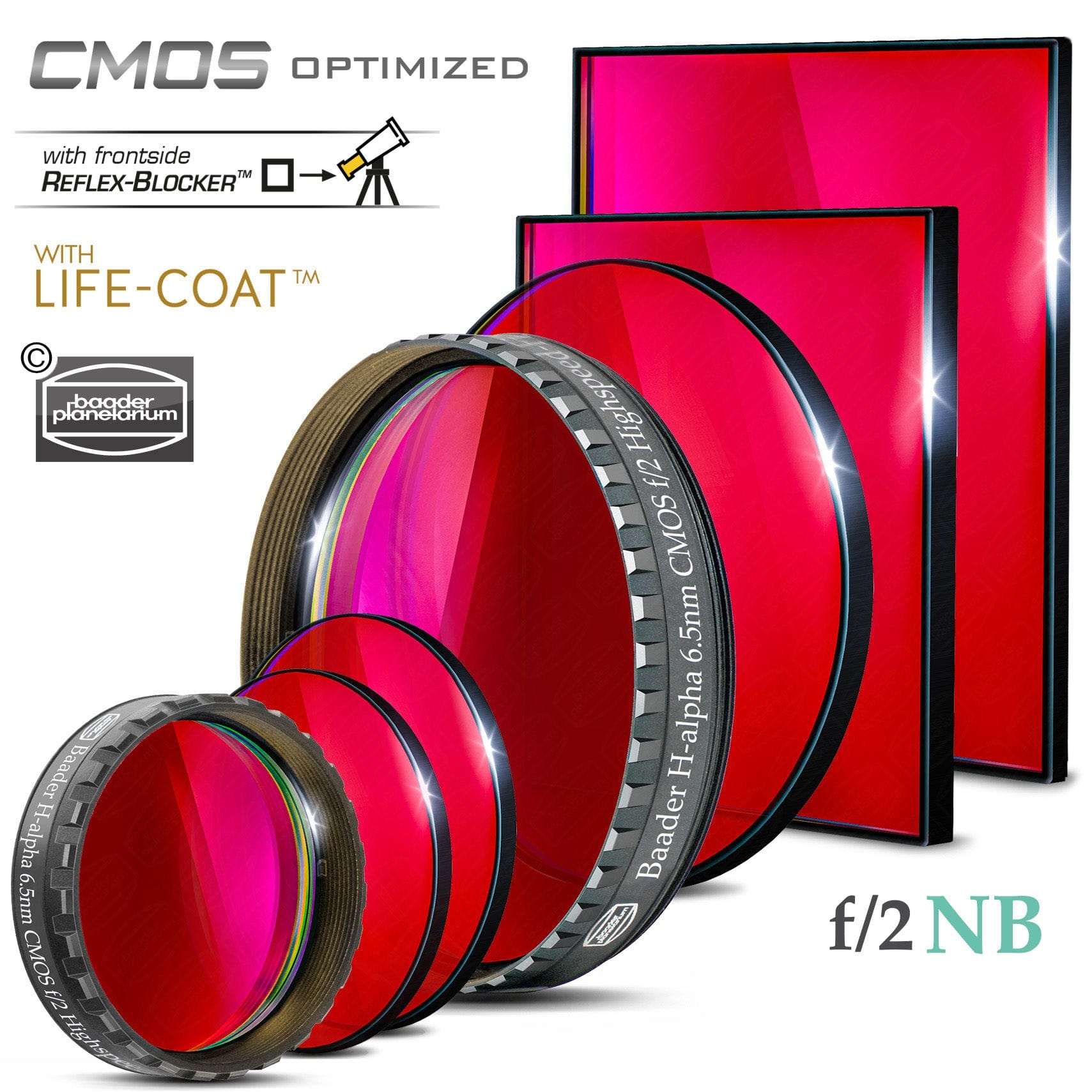 Baader Planetarium Accessory Baader H-alpha 50x50mm f/2 Highspeed-Filter (6.5nm) – CMOS-optimized