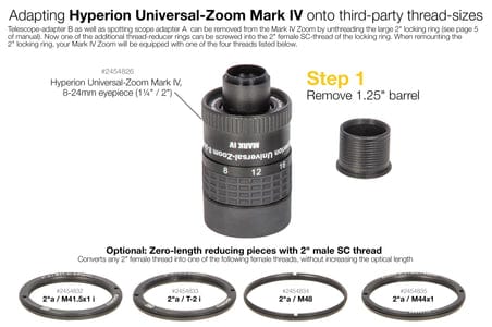 Baader Planetarium Accessory Baader Thread Reducer 2"ext/ T-2in, Zero optical length, (ie to connect Hyperion Universal Zoom Mark IV to T-2 thd) - 2454833