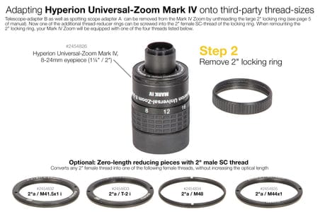 Baader Planetarium Accessory Baader Thread Reducer 2"ext/ T-2in, Zero optical length, (ie to connect Hyperion Universal Zoom Mark IV to T-2 thd) - 2454833