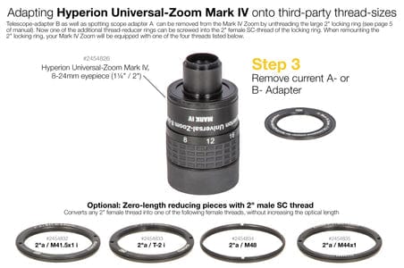 Baader Planetarium Accessory Baader Thread Reducer 2"ext/ T-2in, Zero optical length, (ie to connect Hyperion Universal Zoom Mark IV to T-2 thd) - 2454833