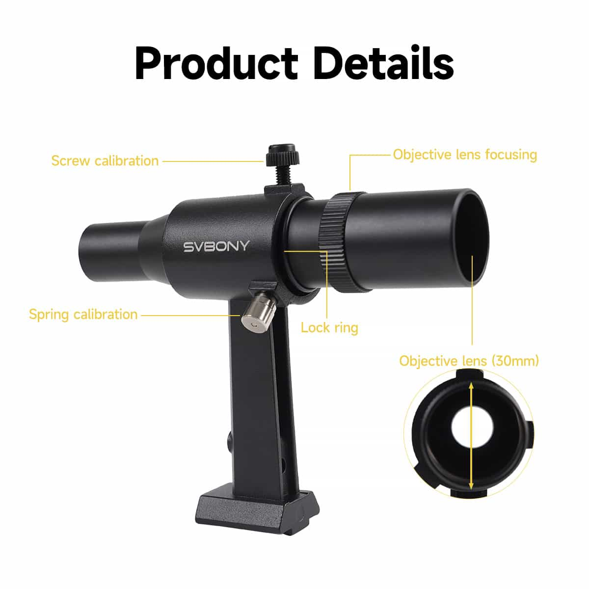 Svbony Accessory Svbony SV182 6x30 Finder Scope Straight Metal Star Finder Black Correct-Image Optical for Astronomical Telescope with Stand and Bracket- W9141D