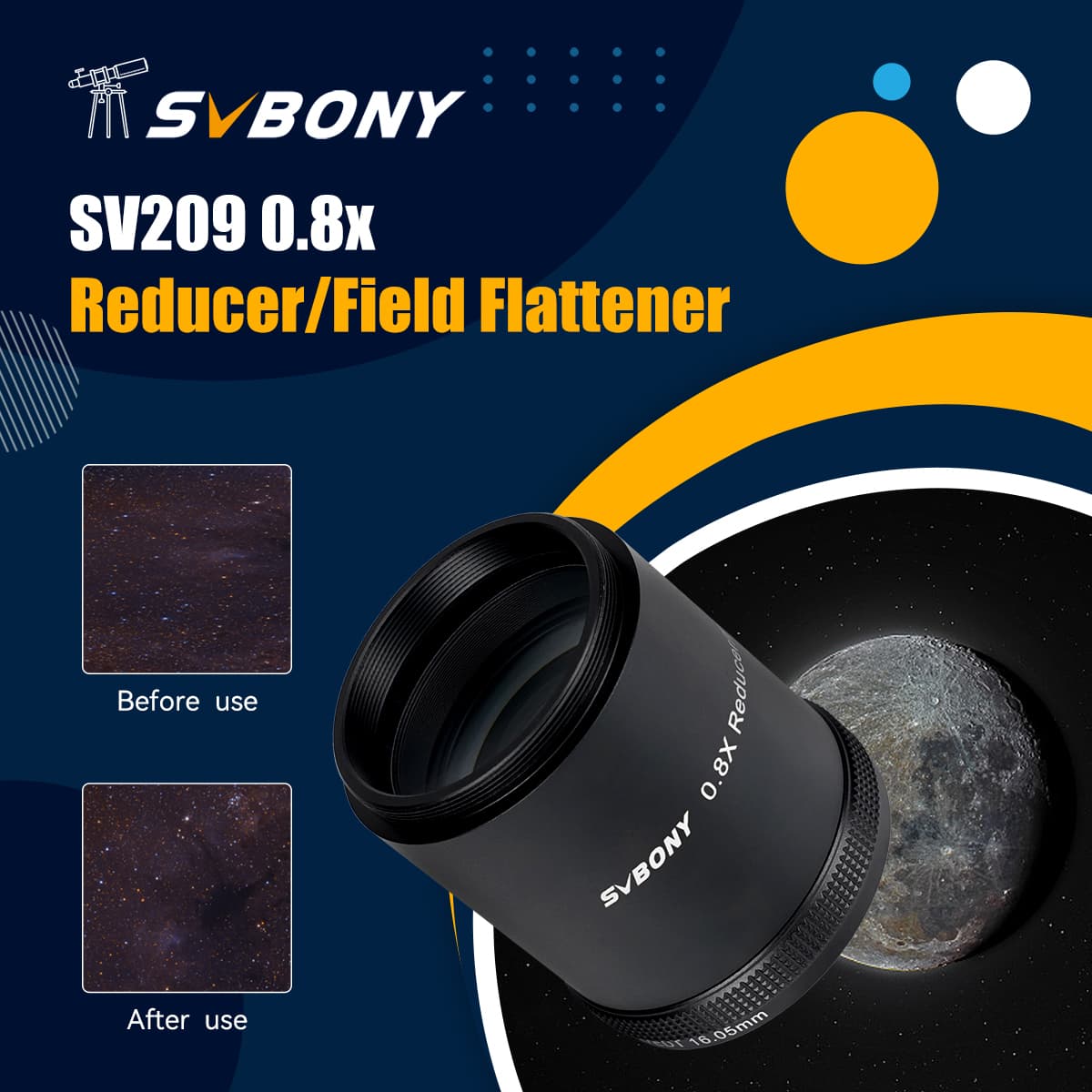Svbony Accessory SVBONY SV209 Focal Reducer/Field Flattener 0.8x for SV550 122F7 Triplet APO Refractor Black - W9161B