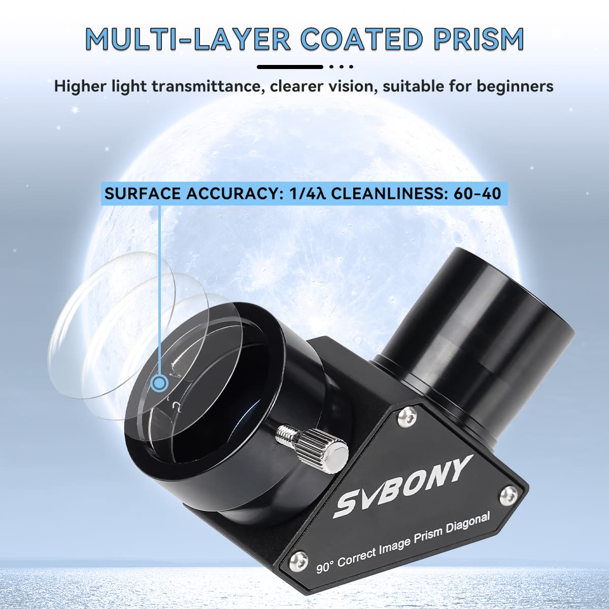 Svbony Accessory Svbony SV222 Erect Prism Diagonal 90 Degree 1.25-inch with Anti Reflection Coating Metal for Refractor Telescope - W9179B