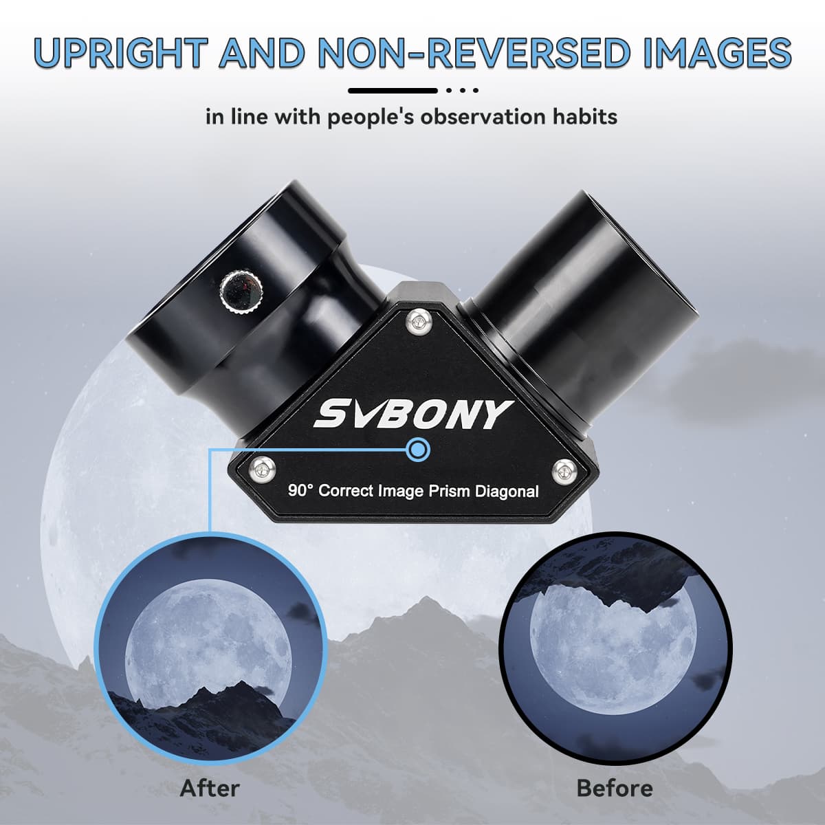 Svbony Accessory Svbony SV222 Erect Prism Diagonal 90 Degree 1.25-inch with Anti Reflection Coating Metal for Refractor Telescope - W9179B